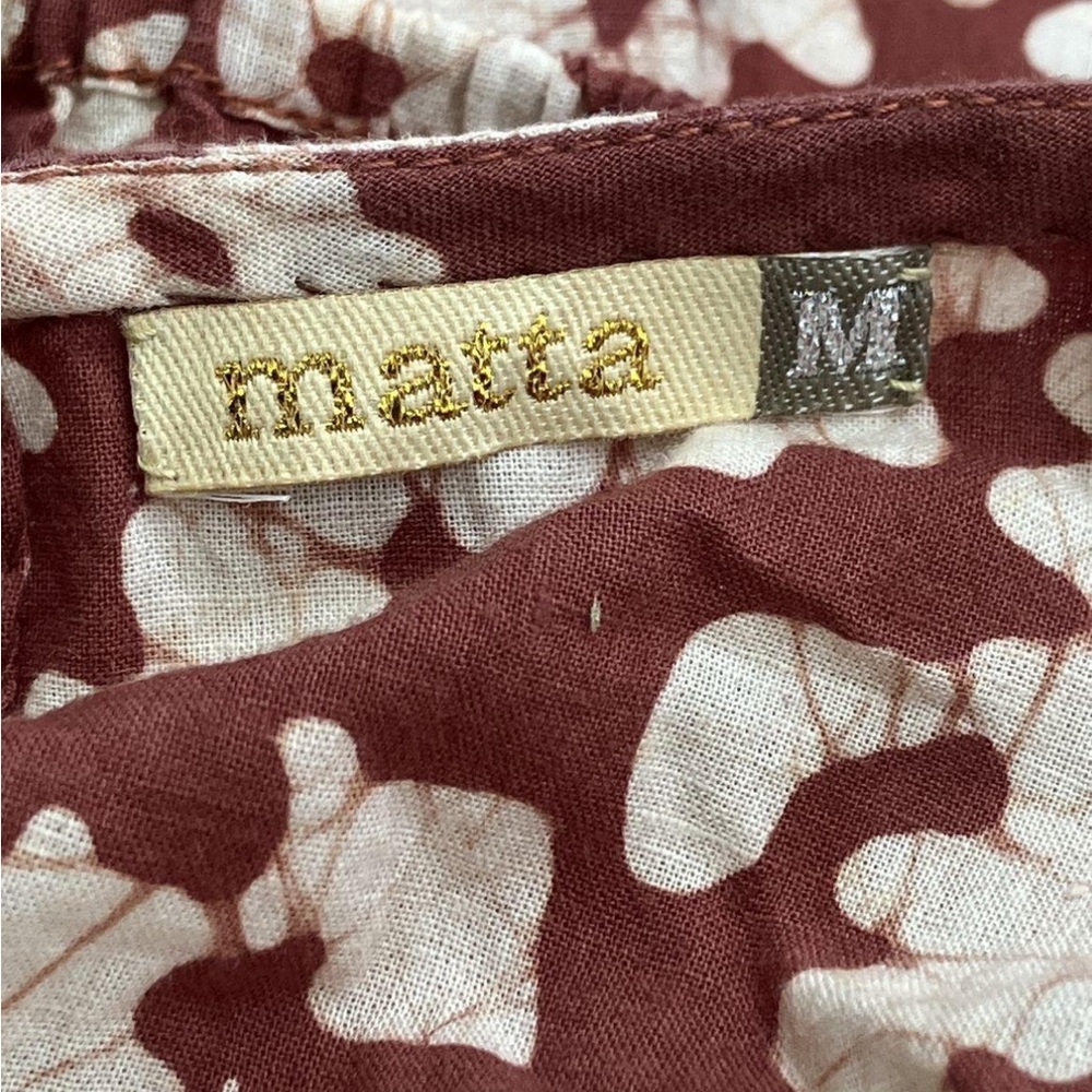 Matta Short Sleeve Dress Sz Medium Brown Burgundy Cream 100% organic cotton - Picture 5 of 6